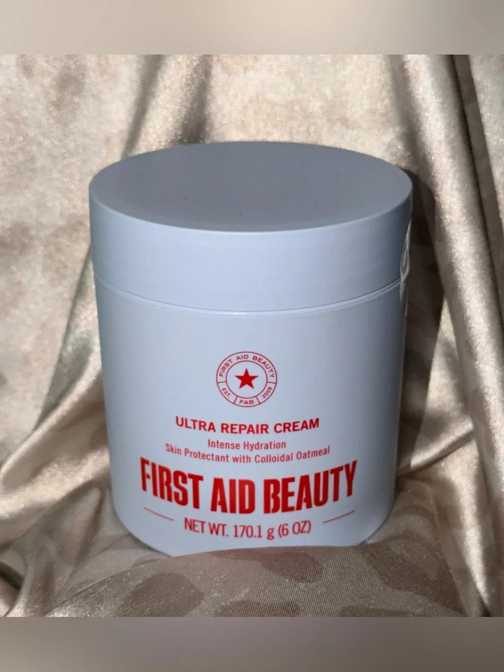 First Aid Beauty Ultra Repair Cream - Pale Blue Jar with Red Text